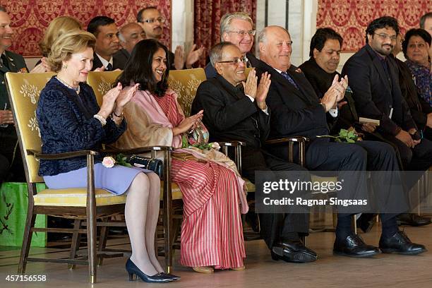 Queen Sonja of Norway, daughter of the President of India Sharmistha Mukherjee, the President of India Pranab Mukherjee and King Harald V of Norway...