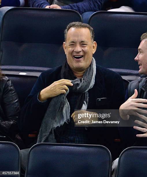 Tom Hanks attends New York Rangers vs Toronto Maple Leafs game at Madison Square Garden on October 12, 2014 in New York City.