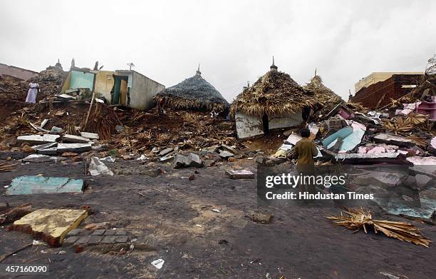 View after Cyclone Hudhud damage at Kailashpuri costal aria on October 13, 2014 in Visakhapatnam, India. Cyclone Hudhud left a swathe of destruction...