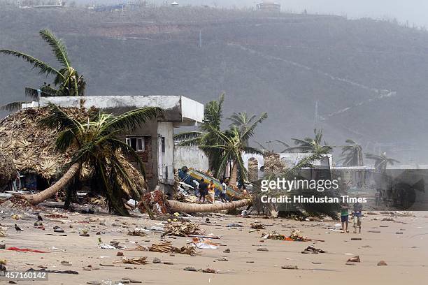 View after Cyclone Hudhud damage at Kailashpuri costal aria on October 13, 2014 in Visakhapatnam, India. Cyclone Hudhud left a swathe of destruction...