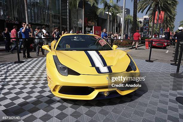 Ferrari 458 Special is on display at the 'Race Through the Decades 1954-2014'' during the celebration of 60th anniversary of Ferrari in Beverly...