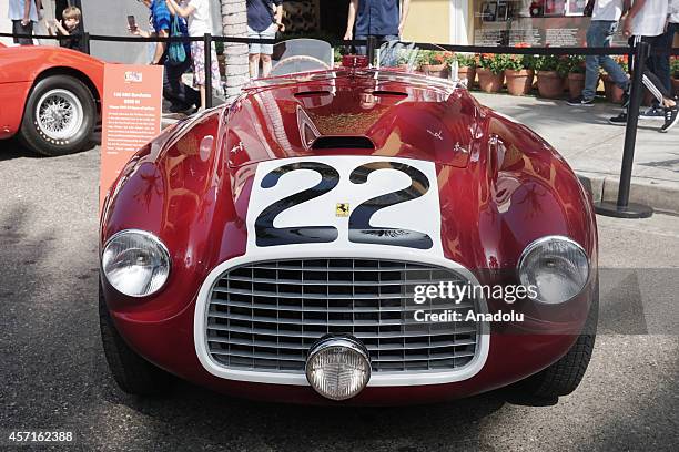 Ferrari 166 MM Barchetta is on display at the 'Race Through the Decades 1954-2014'' during the celebration of 60th anniversary of Ferrari in Beverly...