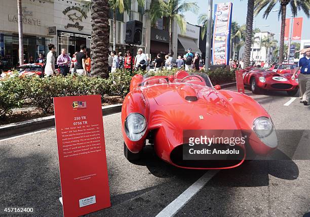 Ferrari 250 TR is on display at the 'Race Through the Decades 1954-2014'' during the celebration of 60th anniversary of Ferrari in Beverly Hills,...