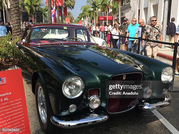 Ferrari 375 America is on display at the 'Race Through the Decades 1954-2014'' during the celebration of 60th anniversary of Ferrari in Beverly...