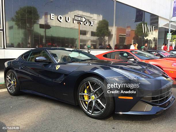 Ferraris are on display at the 'Race Through the Decades 1954-2014'' during the celebration of 60th anniversary of Ferrari in Beverly Hills, United...