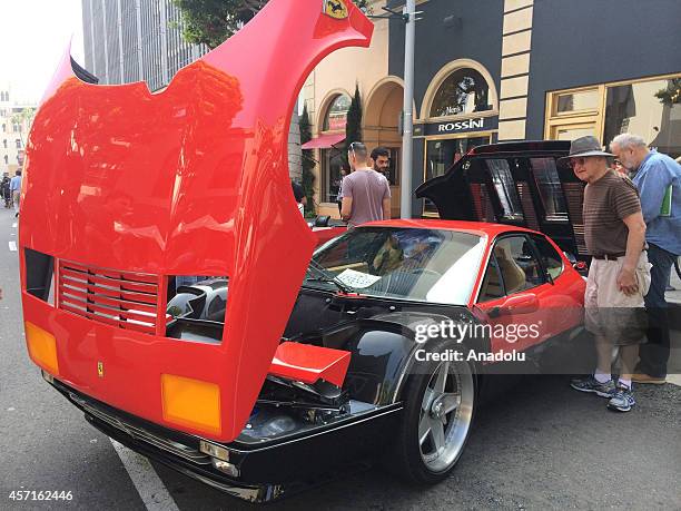 Ferrari is on display at the 'Race Through the Decades 1954-2014'' during the celebration of 60th anniversary of Ferrari in Beverly Hills, United...