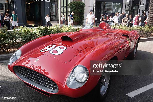 Ferrari is on display at the 'Race Through the Decades 1954-2014'' during the celebration of 60th anniversary of Ferrari in Beverly Hills, United...