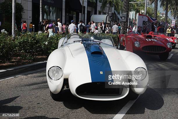 Ferrari is on display at the 'Race Through the Decades 1954-2014'' during the celebration of 60th anniversary of Ferrari in Beverly Hills, United...