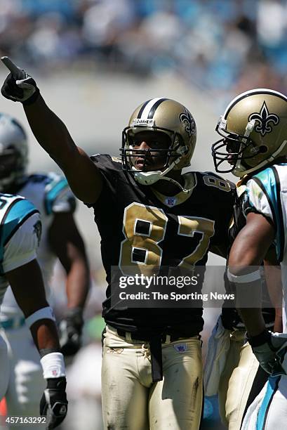 Joe Horn of the New Orleans Saints celebrates after the score during a game against the Carolina Panthers on September 11, 2005 at the Bank of...