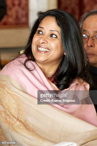 Daughter of the President of India Sharmistha Mukherjee attends a guided tour at the Oslo City Hall during the first day of the state visit from...