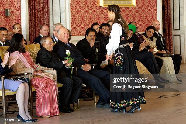 Daughter of the President of India Sharmistha Mukherjee, the President of India Pranab Mukherjee and King Harald V of Norway attend a guided tour at...