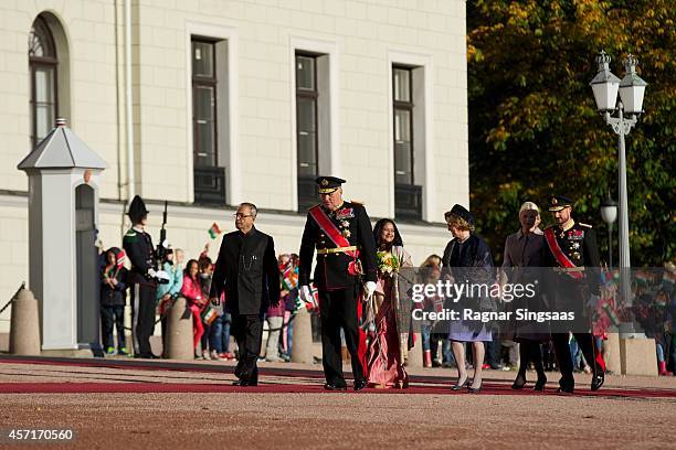 President of India Pranab Mukherjee, King Harald V of Norway, daughter of the President of India Sharmistha Mukherjee, Queen Sonja of Norway,...