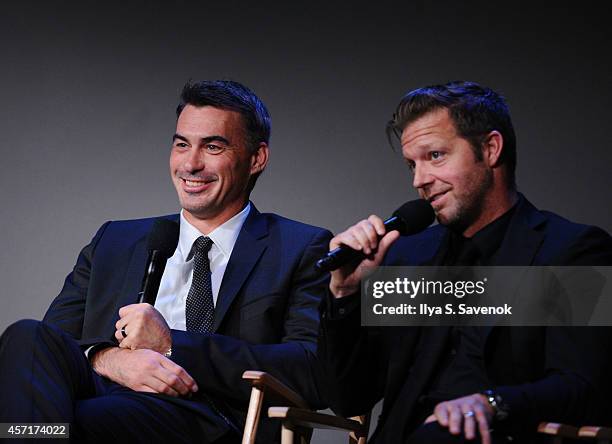 Directors Chad Stahelski and David Leitch attend the Apple Store Soho Presents: Meet The Actors: Keanu Reeves, Alfie Allen, Chad Stahelski, David...