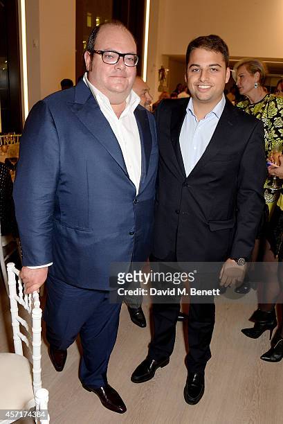 Leonid Friedland and Jamie Reuben attend the launch party for Phillips European Headquarters at 30 Berkeley Square on October 13, 2014 in London,...