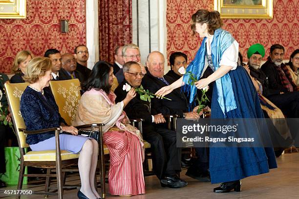 Queen Sonja of Norway, daughter of the President of India Sharmistha Mukherjee, President of India Pranab Mukherjee and King Harald V of Norway...