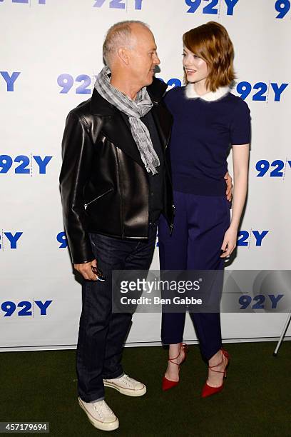 Actor Michael Keaton and actress Emma Stone attend the 92nd Street Y Film Series: "Birdman, Or The Unexpected Virtue Of Ignorance." at the 92nd...