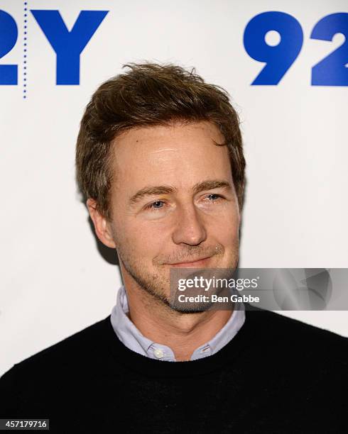 Actor Edward Norton attends the 92nd Street Y Film Series: "Birdman, Or The Unexpected Virtue Of Ignorance." at the 92nd Street Y on October 13, 2014...