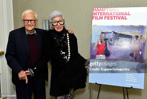 Filmmaker Albert Maysles and Iris Apfel attend the Iris premiere during the 2014 Hamptons International Film Festival on October 12, 2014 in East...