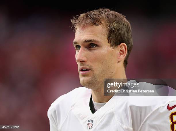 Quarterback Kirk Cousins of the Washington Redskins on the sidelines during the NFL game against the Arizona Cardinals at the University of Phoenix...