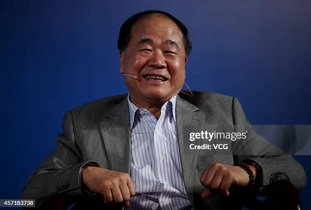BEIJING, CHINA - MAY 15: (CHINA OUT) (L - R) Literature Nobel laureate Mo Yan attends television show "VOICE" with the theme of "Dialogue between Literature and Science" on May 15, 2013 in Beijing, China. (Photo by Visual China Group via Getty Images/Visual China Group via Getty Images) beijing china china out l r
