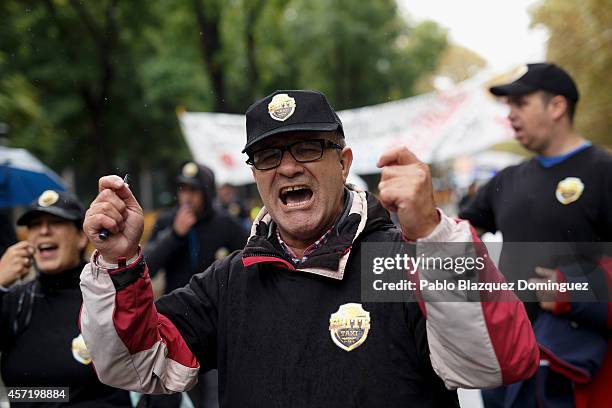 Taxi drivers protest against new private cab 'UBER' application on October 14, 2014 in Madrid, Spain. 'Uber' application started to operate in Madrid...