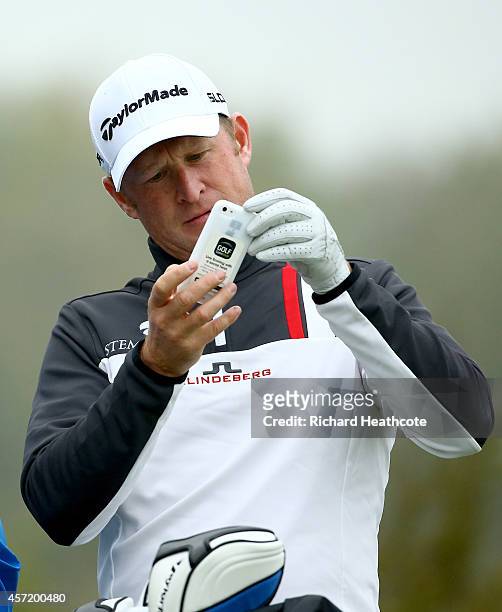 Jamie Donaldson of Wales in action during the pro-am for the Volvo World Matchplay at The London Club on October 14, 2014 in Ash, England.