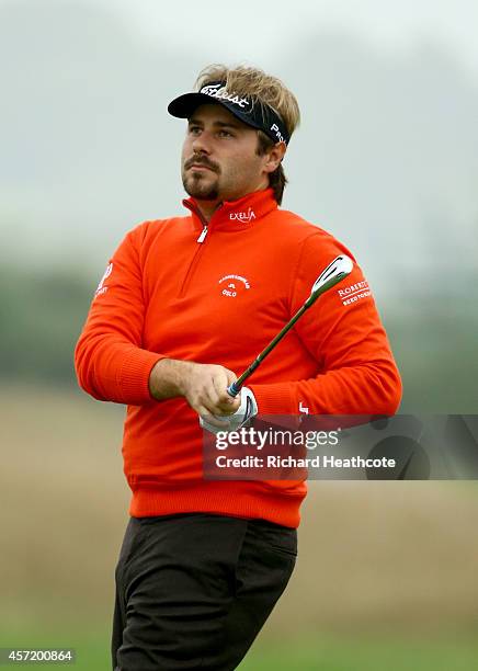 Victor Dubuisson of France in action during the pro-am for the Volvo World Matchplay at The London Club on October 14, 2014 in Ash, England.