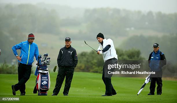 Henrik Stenson of Sweden in action during the pro-am for the Volvo World Matchplay at The London Club on October 14, 2014 in Ash, England.