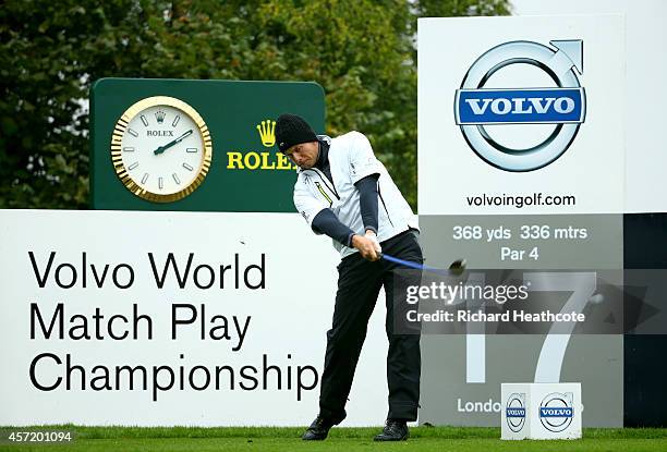 Henrik Stenson of Sweden in action during the pro-am for the Volvo World Matchplay at The London Club on October 14, 2014 in Ash, England.