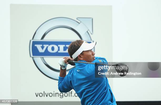 Thongchai Jaidee of Thailand in action during the Pro Am prior to the start of the Volvo World Match Play Championship at The London Club on October...