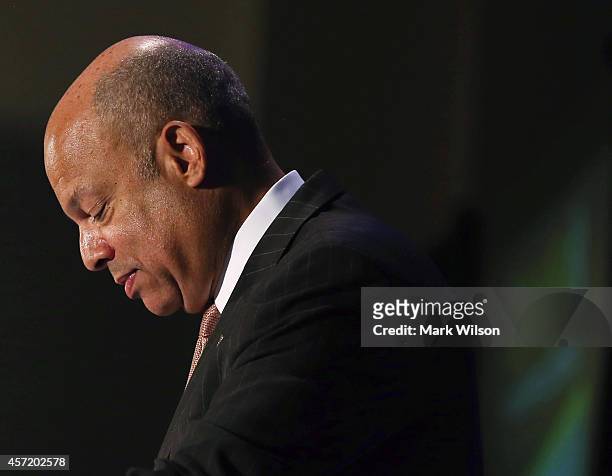 Homeland Security Secretary Jeh Johnson speaks during the Association of the United States Army conference at the Walter E. Washington Convention...