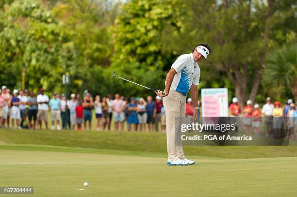 Bubba Watson of the United States putts on the fifth green during the First Round of Play for the 32nd PGA Grand Slam of Golf at Port Royal Golf...