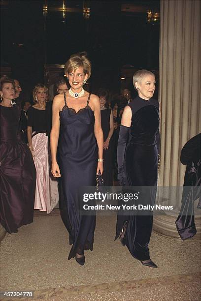 Diana, Princess of Wales at Costume Institute Gala at Metropolitan Museum of Art for a benefit ball.