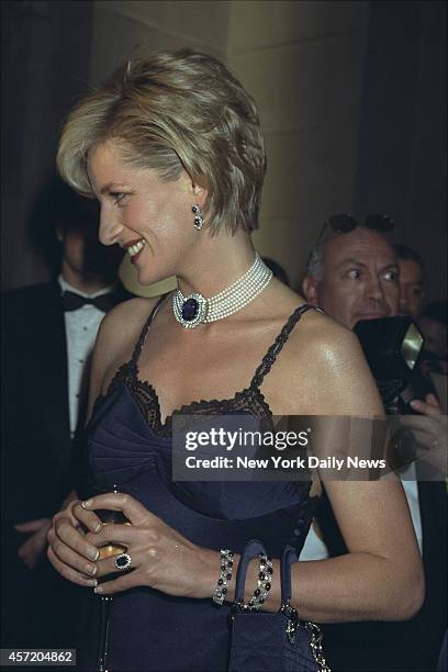 Diana, Princess of Wales at Costume Institute Gala at Metropolitan Museum of Art for a benefit ball.