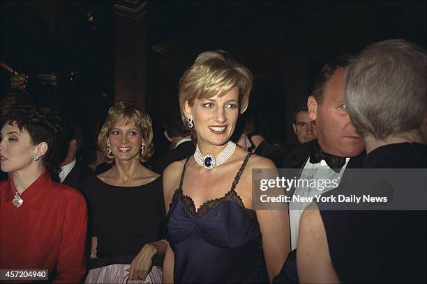 Diana, Princess of Wales at Costume Institute Gala at Metropolitan Museum of Art for a benefit ball.