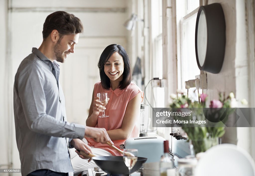 Couple cooking together
