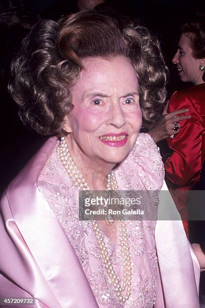 Activist Mary Lasker attends the "Awakenings" New York City Premiere on December 17, 1990 at Loews Fine Arts Theatre in New York City.