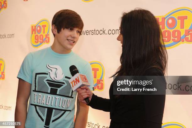 Austin Mahone poses backstage at Hot 99.5s Jingle Ball 2013, presented by Overstock.com, at Verizon Center on December 16, 2013 in Washington, D.C.