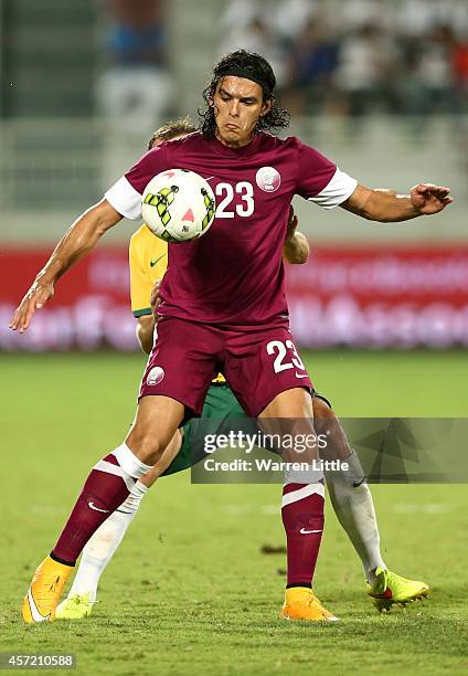 Sebastien Soria of Qatar in action during an international friendly match between Qatar and Australia at the Abdullah Bin Khalifa Stadium Stadium at...