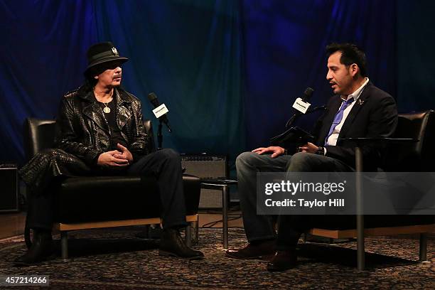 Legendary Musician Carlos Santana is interviewed by SiriusXM host Israel Salazar for "SiriusXM ICONOS with Carlos Santana" on October 14, 2014 in...