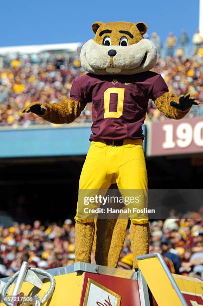 Goldy the Gopher, mascot for the Minnesota Golden Gophers performs during the game between the Minnesota Golden Gophers and the Northwestern Wildcats...