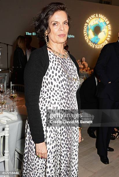 Bianca Jagger attends the Bianca Jagger Human Rights Foundation "Arts for Human Rights" benefit gala auction at Phillips Gallery on October 14, 2014...