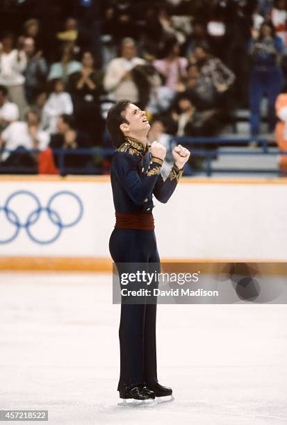 Brian Boitano of the USA competes in the final of the Men's Singles Figure Skating event of the 1988 Winter Olympic Games on February 20, 1988 at the...