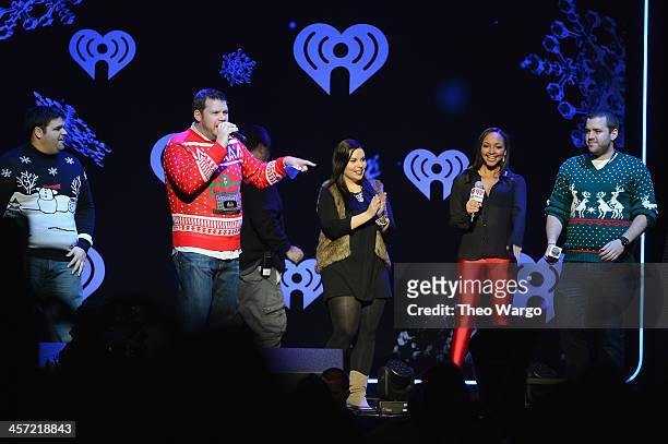 Erick, Kane, Melanie, Danni and Intern John of Hot 99.5 perform onstage during Hot 99.5s Jingle Ball 2013, presented by Overstock.com, at Verizon...