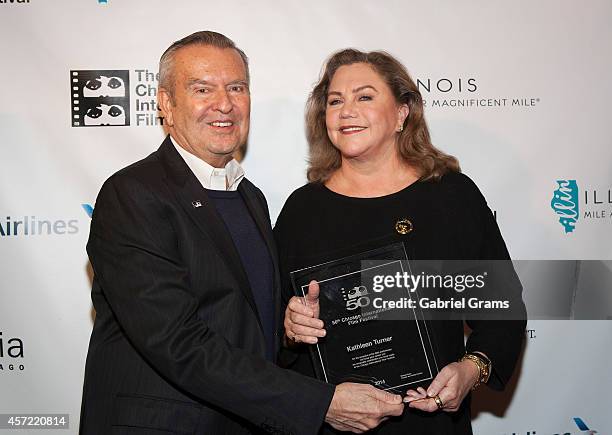 Michael Kutza and Kathleen Turner attend An Evening With Kathleen Turner at 50th Chicago International Film Festival at AMC River East Theater on...