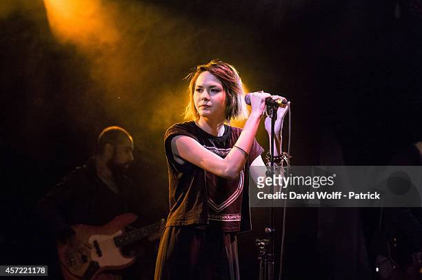 Sophie Tith Charvet performs during private showcase at Divan du Monde on October 14, 2014 in Paris, France.