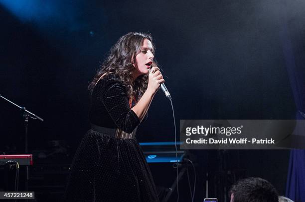 Anna Chedid from Nach performs during private showcase at Divan du Monde on October 14, 2014 in Paris, France.
