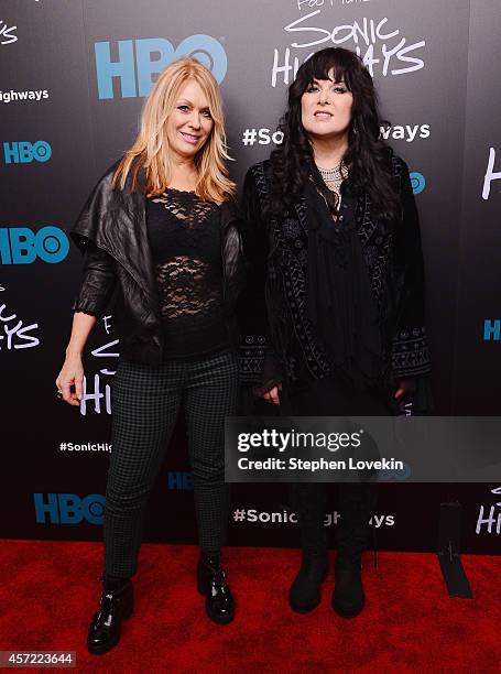 Musician Nancy Wilson and singer/musician Ann Wilson of Heart attends The "Foo Fighters: Sonic Highways" New York Premiere at Ed Sullivan Theater on...