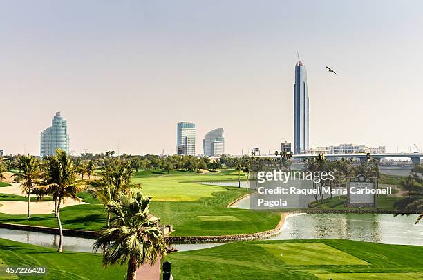Dubai Creek Golf with Yacht Club in distance.