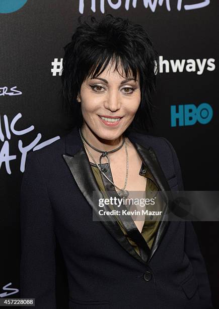 Joan Jett attends the premiere of Foo Fighters "Sonic Highways" at the Ed Sullivan Theater on October 14, 2014 in New York City.